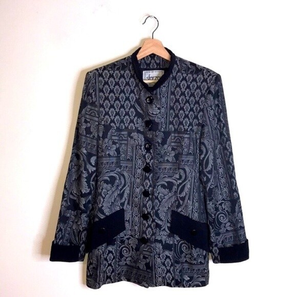 Vtg Sfarzo ladies button up printed detail coat blazer with shoulder M - Picture 1 of 12